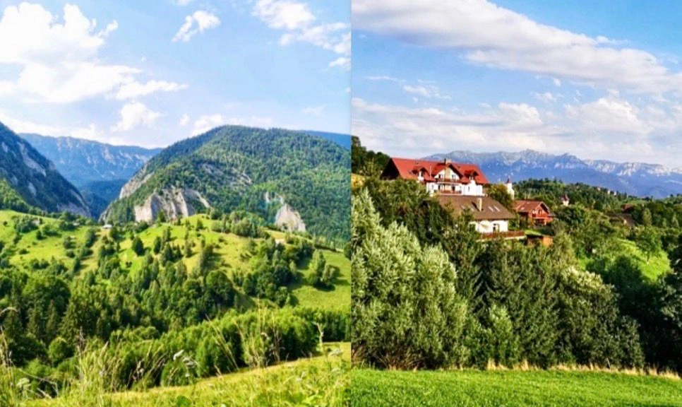 colaj din doua poze de la munte